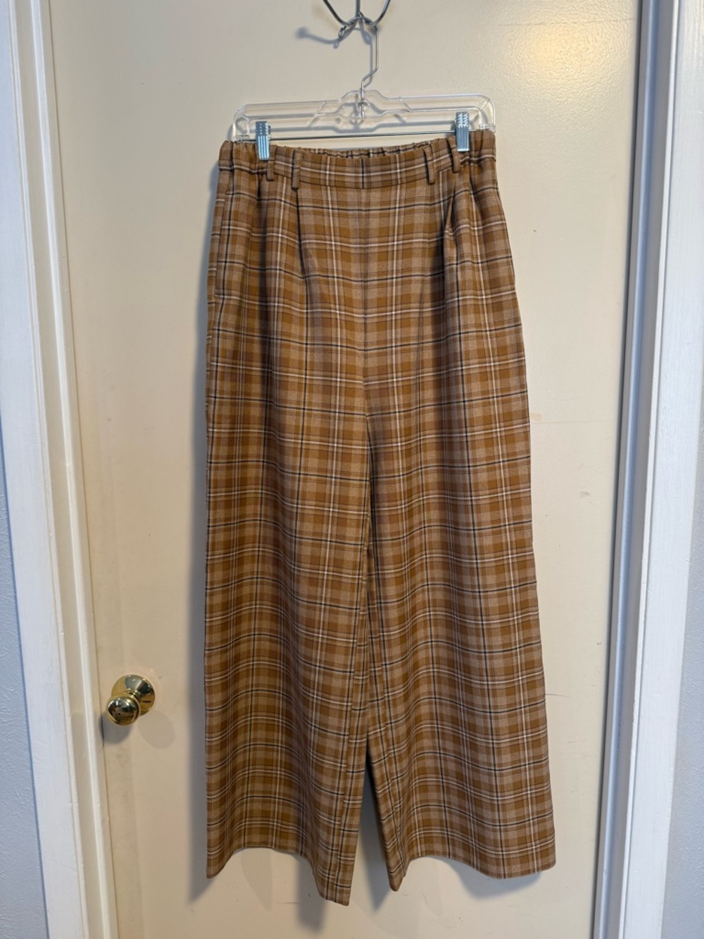 Melrose and Market Plaid Wide-Leg High Rise Pant in Camel Plaid